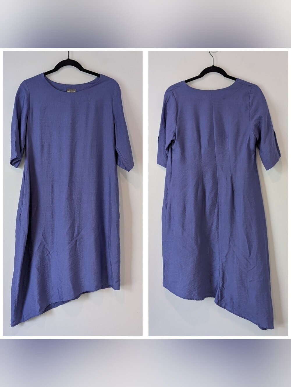 Niche Asymmetrical Midi Dress Size S Purple Lagenlook Minimalist